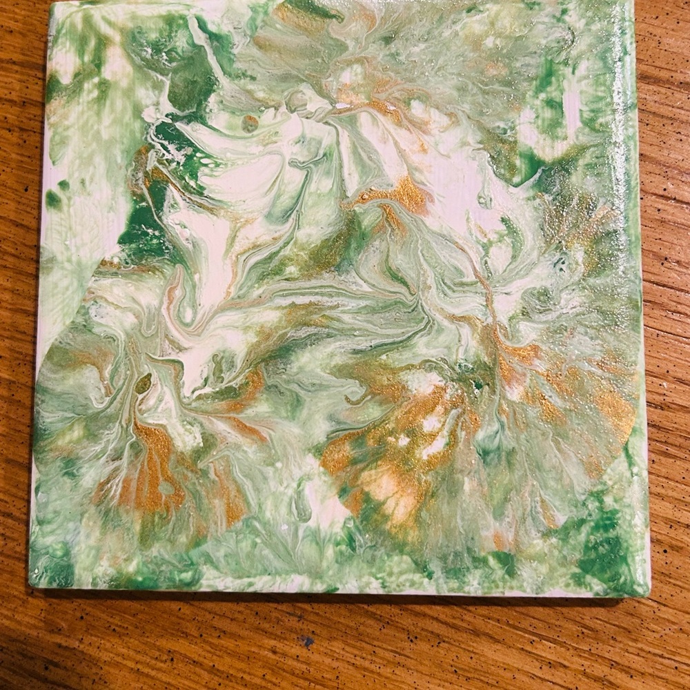 Abstract Green and Gold original handmade coasters.